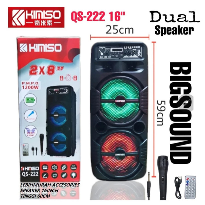 Speaker Bluetooth Wireless Karaoke KIMISO QS222 ECO Lampu LED +Mic/Remote Control 16INCH QS 222
