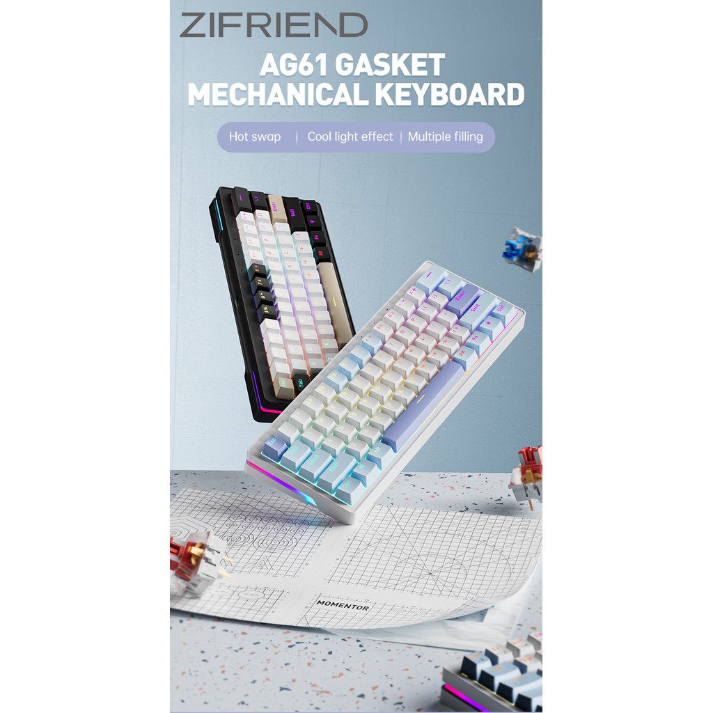 ZIFRIEND AG61 61 Keys Mini Mechanical Keyboard 60% Wired Gaming Keyboard Rainbow RGB Hot Swap Spanis