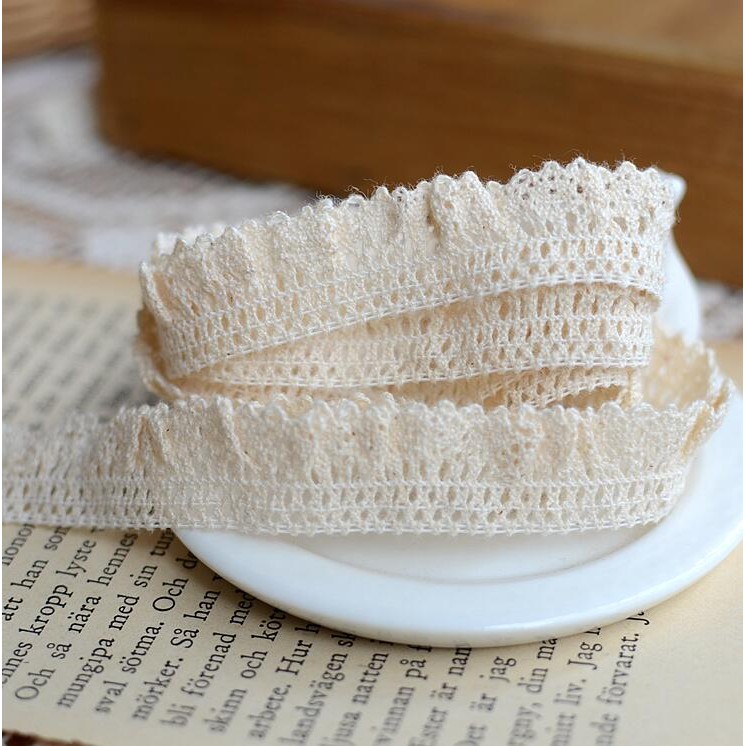 

Hot Sale 5 Meters 100% Cotton Beige Elastic Lace Trims High Quality Guipure Embroidery Lace Trim Fabric DIY Accessories 1.7cm
