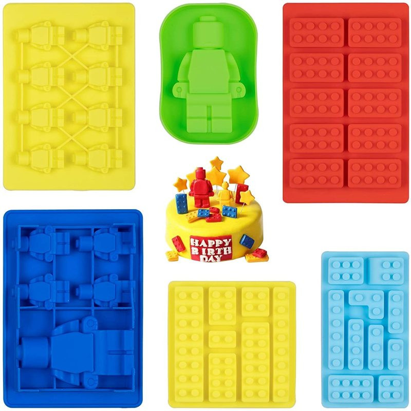 

Robot Chocolate Silicone Mold Building Blocks Bricks Candy Ice Tray DIY Jelly Fudge Kids Party Themed Baking Tools