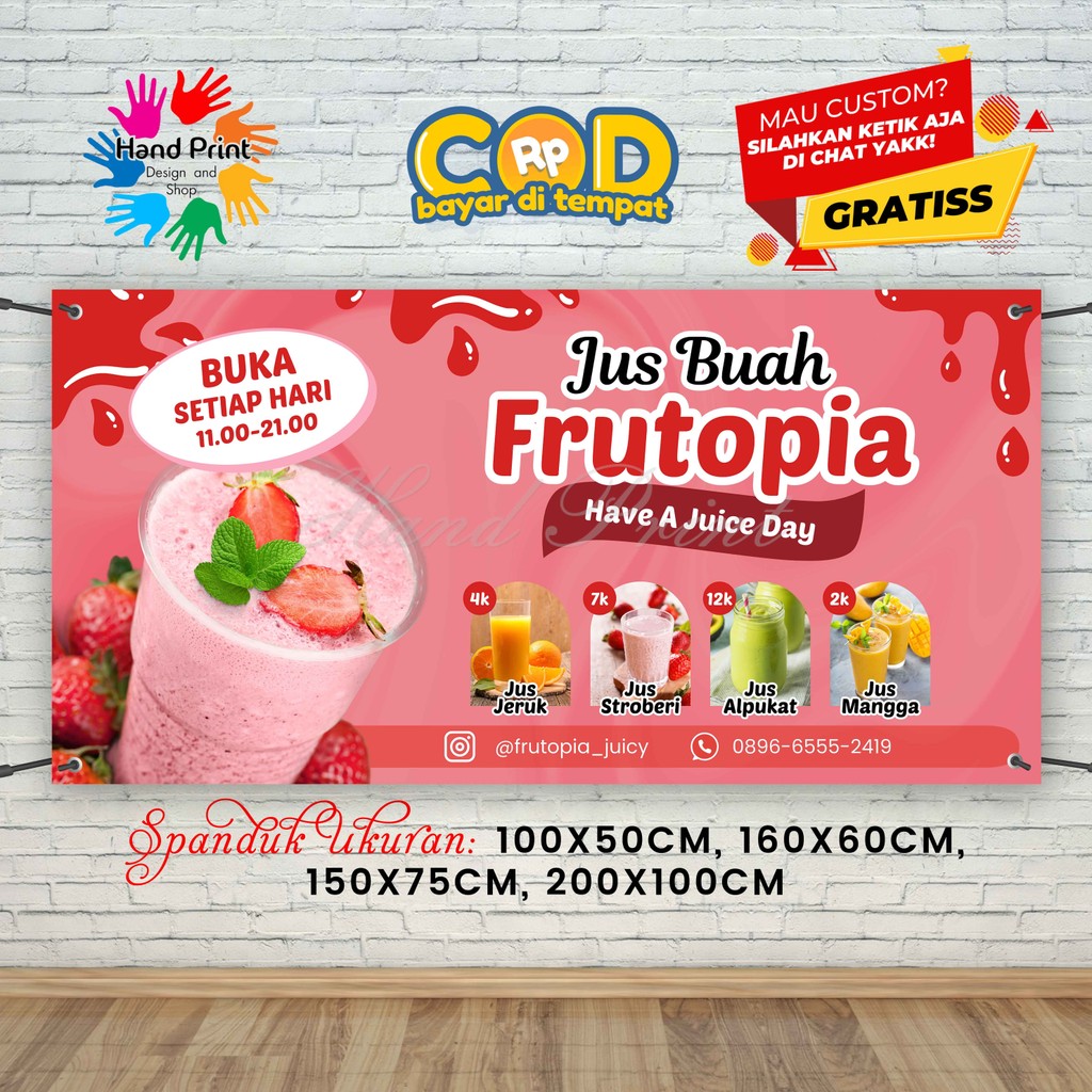 Cetak Spanduk Banner Jus Buah 4 Menu MMT Spanduk Custom 200x100