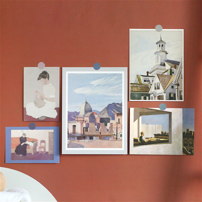 

5pc Nordic Retro Art Decoration Card Oil Painting Poster DIY Journal School Room Wall Sticker Photo Props Stationery Gift Supply