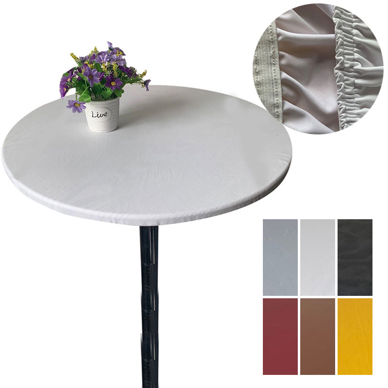 

60-130cm Round Elastic Table Cover Protector Cloth Waterproof Oil-proof Dinning Table Cover Polyester Tablecloth Kitchen Supplie