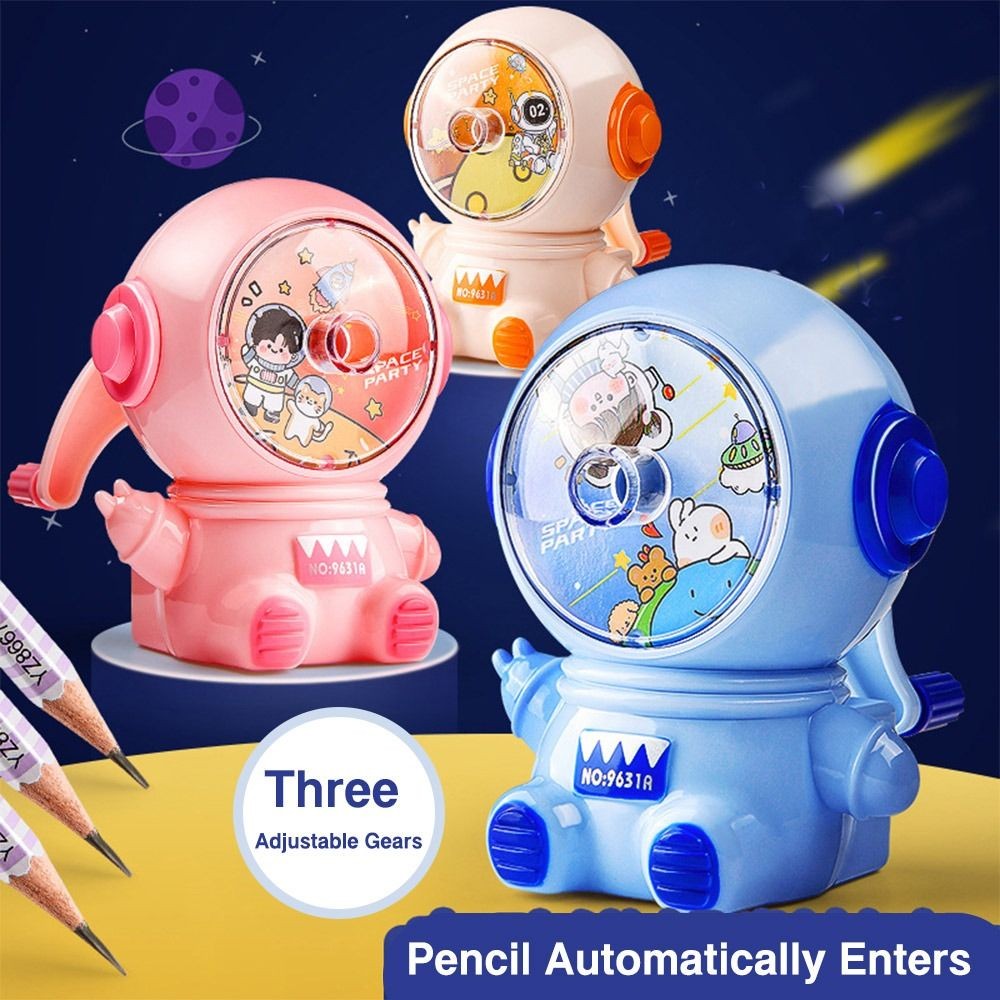

Pencil Automatically Enters Pencil Sharpener Anti Sticking Lead Three Adjustable Gears Pencil Sharpening Tool Astronaut