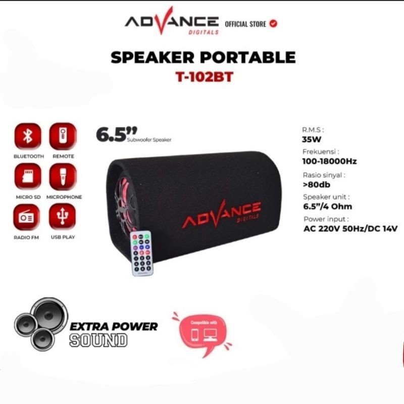 SPEAKER AKTIF ADVANCE T102BT SPEAKER TABUNG BLUETOOTH SUBWOOFER CAR T 102BT