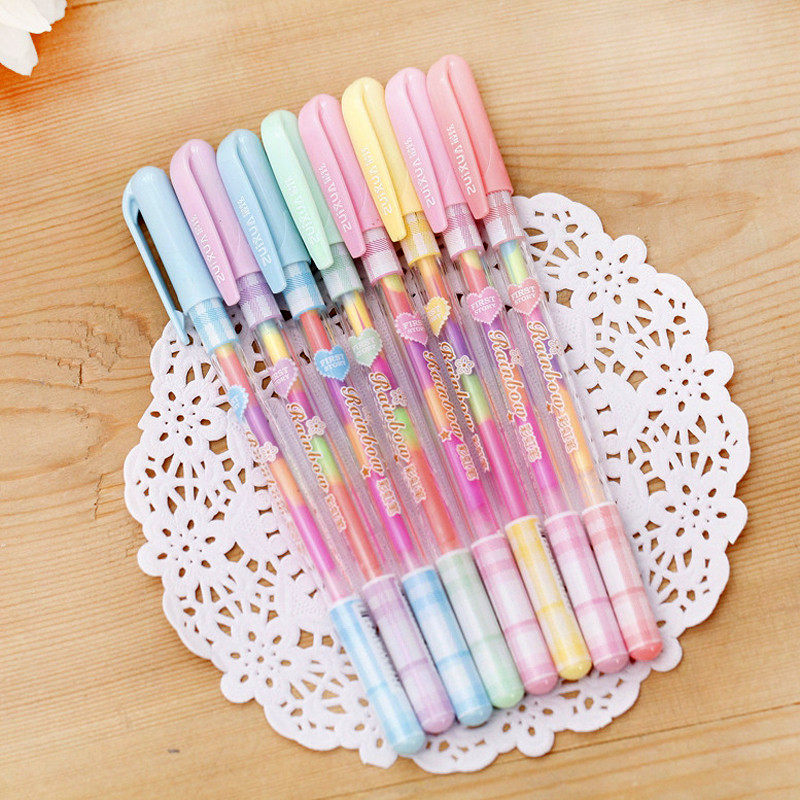 

6Pcs/Set High Quality Rainbow Color Gel Pens Set Quick Dry 0.5mm Needle Tip Cute Ballpoint Pens School Office Accessories