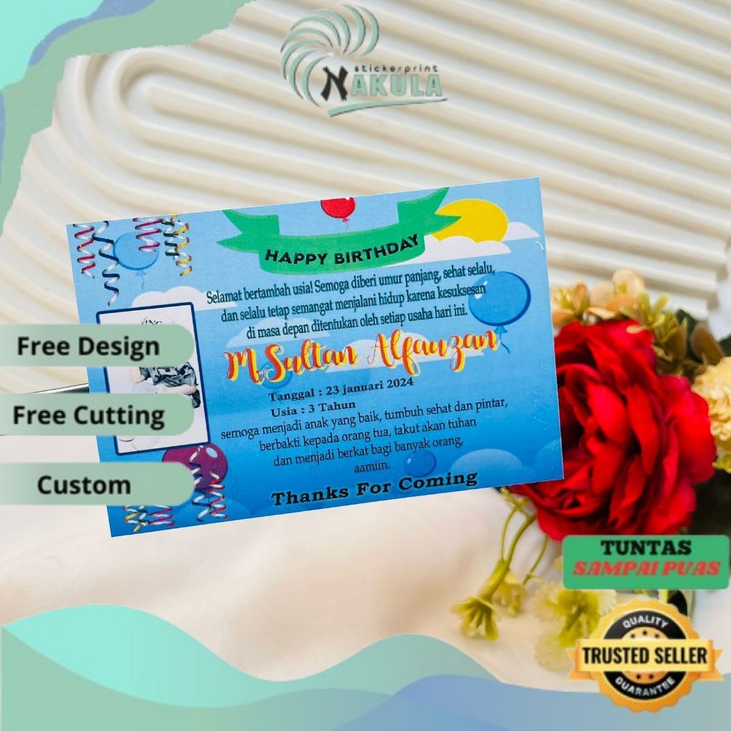 

NKL Cetak Sticker Ulang Tahun Anak Custom Chromo Persegi Stiker Label Hampers Ultah Birthday