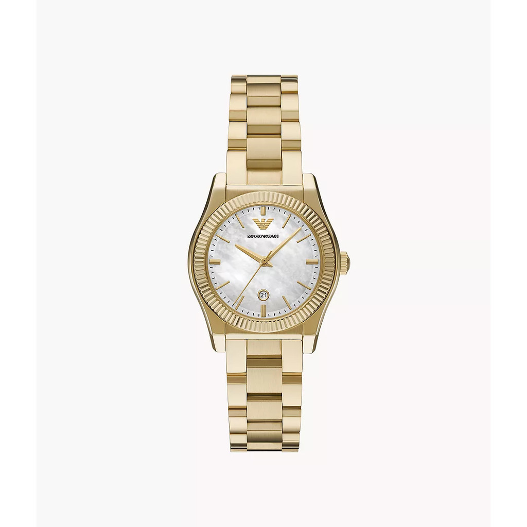 Emporio Armani Three-Hand Date Gold-Tone Stainless Steel Jam Wanita AR11657