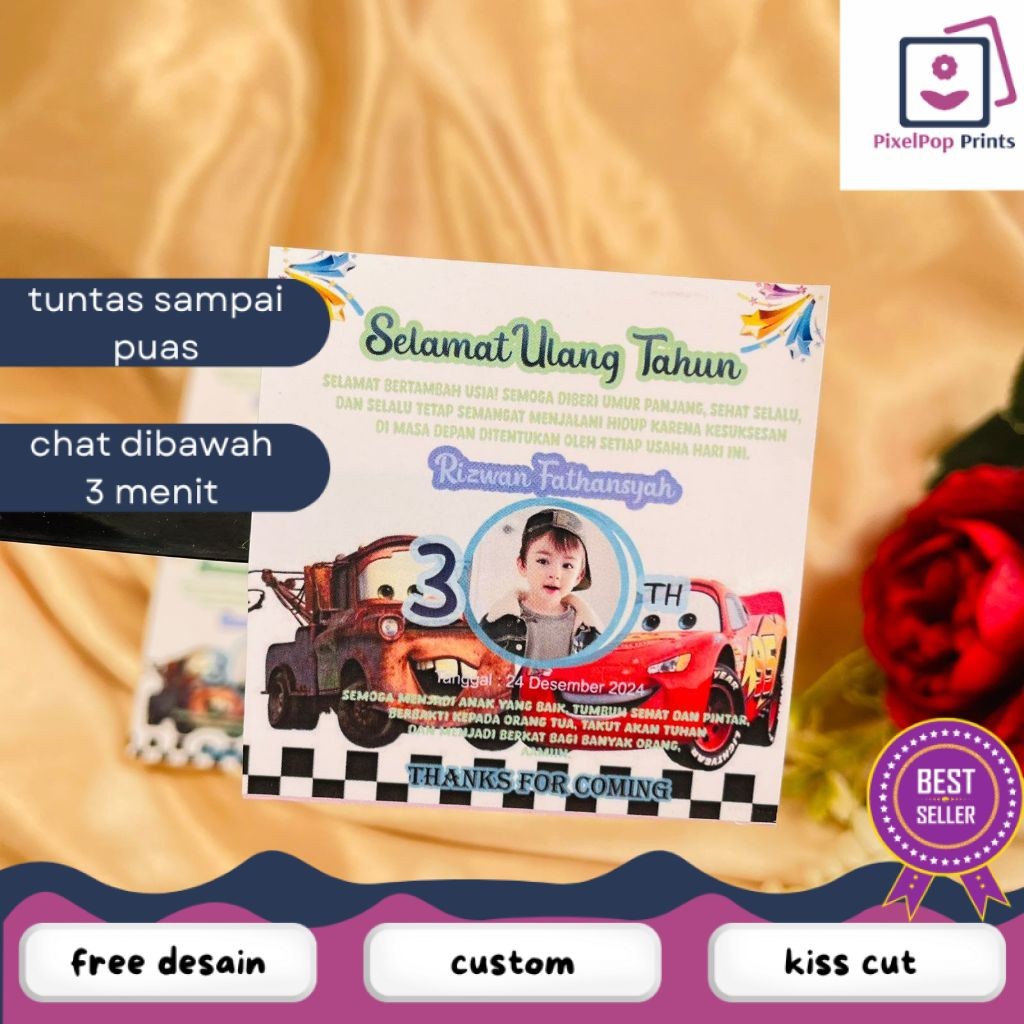 

Opikapip 5-8 Sticker Ulang Tahun Anak Bentuk Kotak Stiker Undangan Ultah Happy Birthday Uk.Sedang