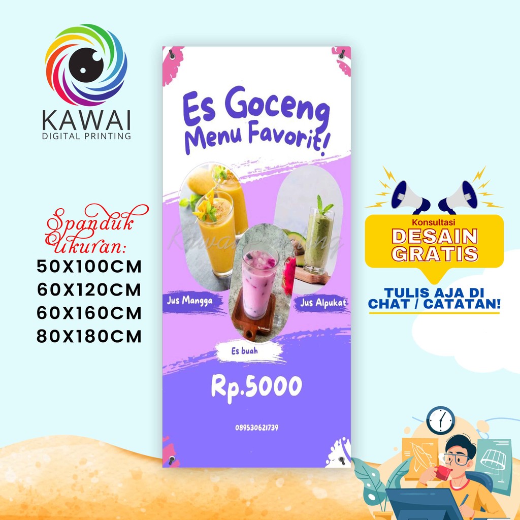 SPANDUK / BANNER Jualan Minuman Ungu Design Outdoor / Indoor