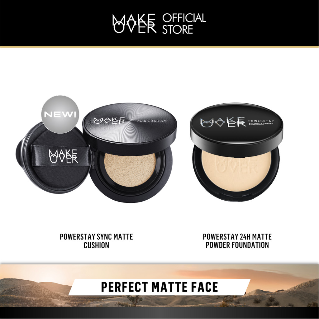 MAKE OVER Perfect Matte Face Bundle: Powerstay Sync Matte Cushion + Powerstay 24H Matte Powder Found