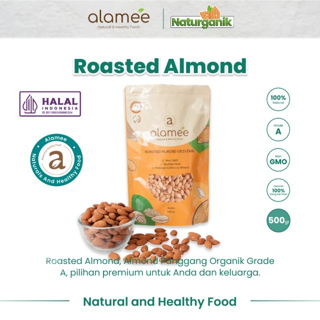 

ALAMEE Premium Roasted Almond Kacang Almon Panggang Grade A Organik 500 Gram Naturganik