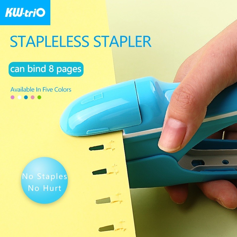 

KW-triO Stapleless Stapler Safe Paper Stapling Portable Plastic Stapler Without Staples Bind 8 Sheets of Paper Office Supplies