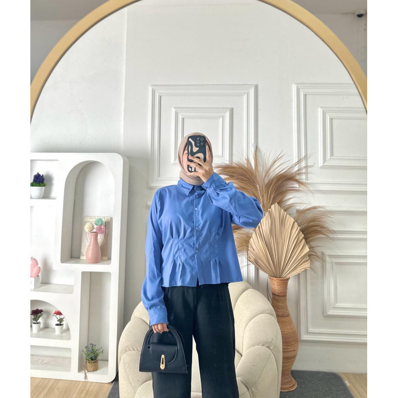 Weijia Fashion Baju Atasan Wanita Terbaru /  BLOUSE KORSET Polos Lengan Panjang / Busana Casual Wani