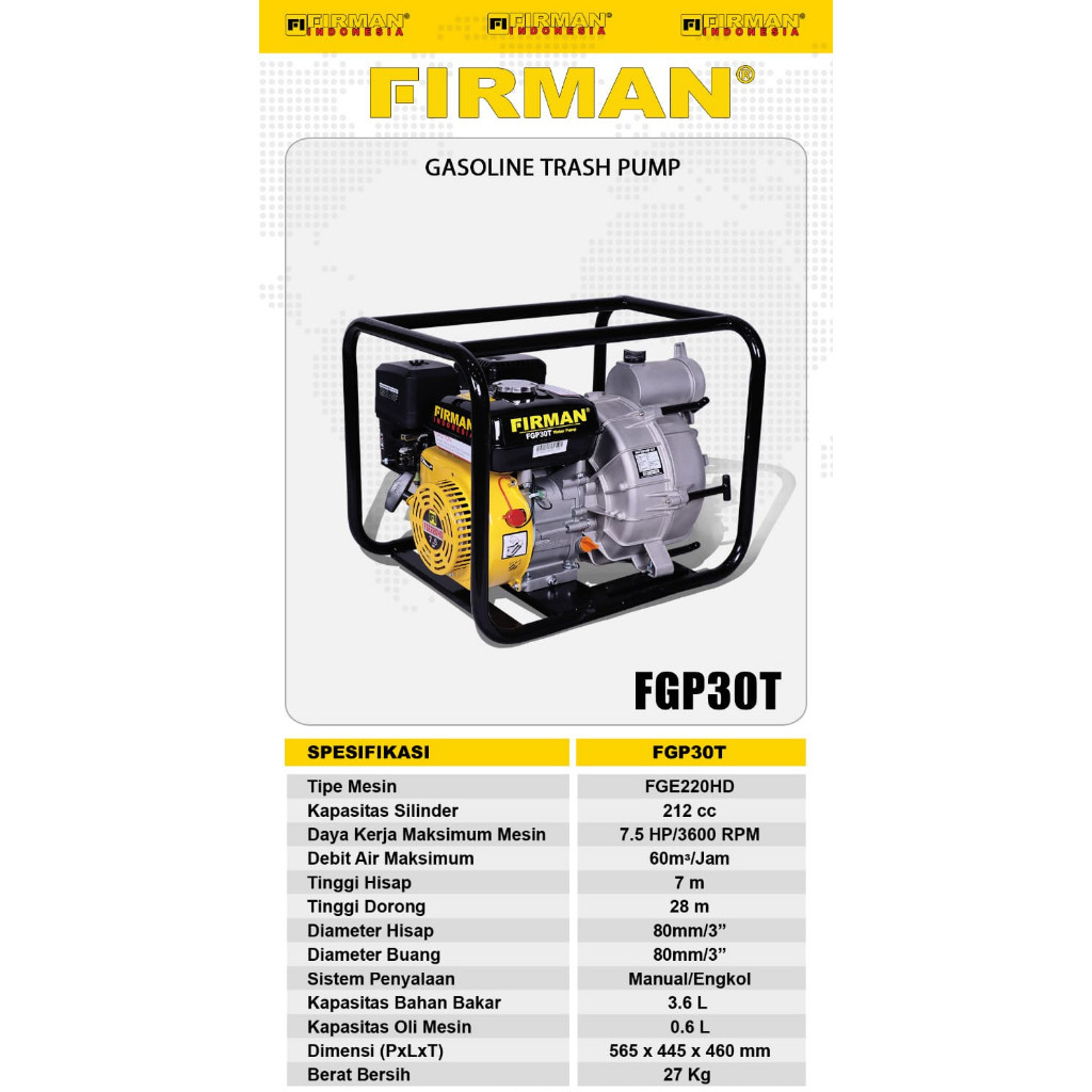 Pompa Air Lumpur Waterpump 3"  FGP30T FIRMAN 4 Tak / Water Pump 3 Inch Pompa Air Kotor Irigrasi Sawa