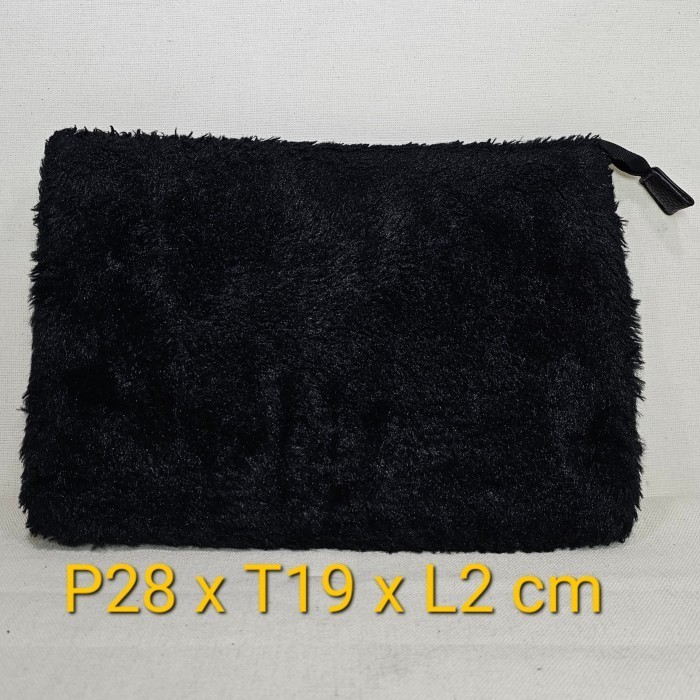 Unbrand jepang black fur women clutch hand bag tas pesta wanita bulu