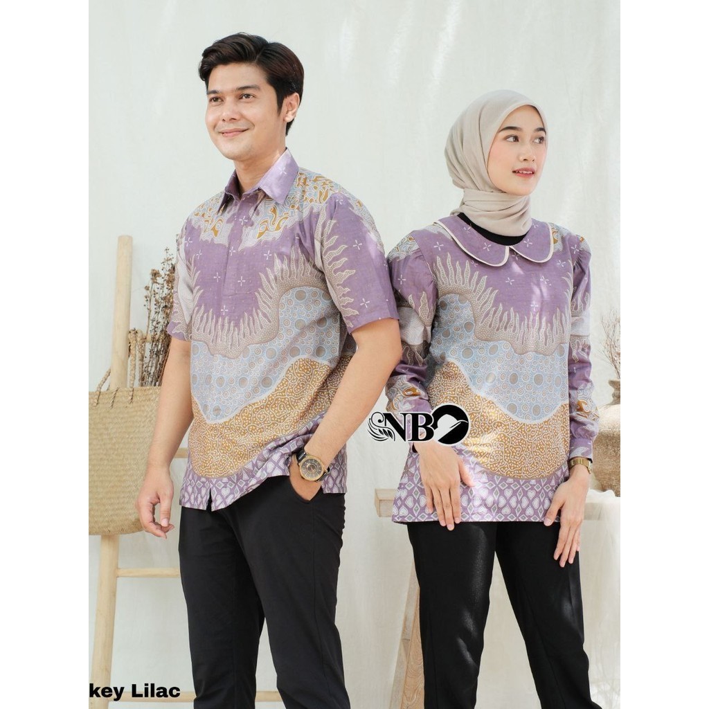 Batik Sarimbit Pasangan Pekalongan Lengan Pendek Bahan Katun Couple Turkey Lilac Ungu M L XL XXL