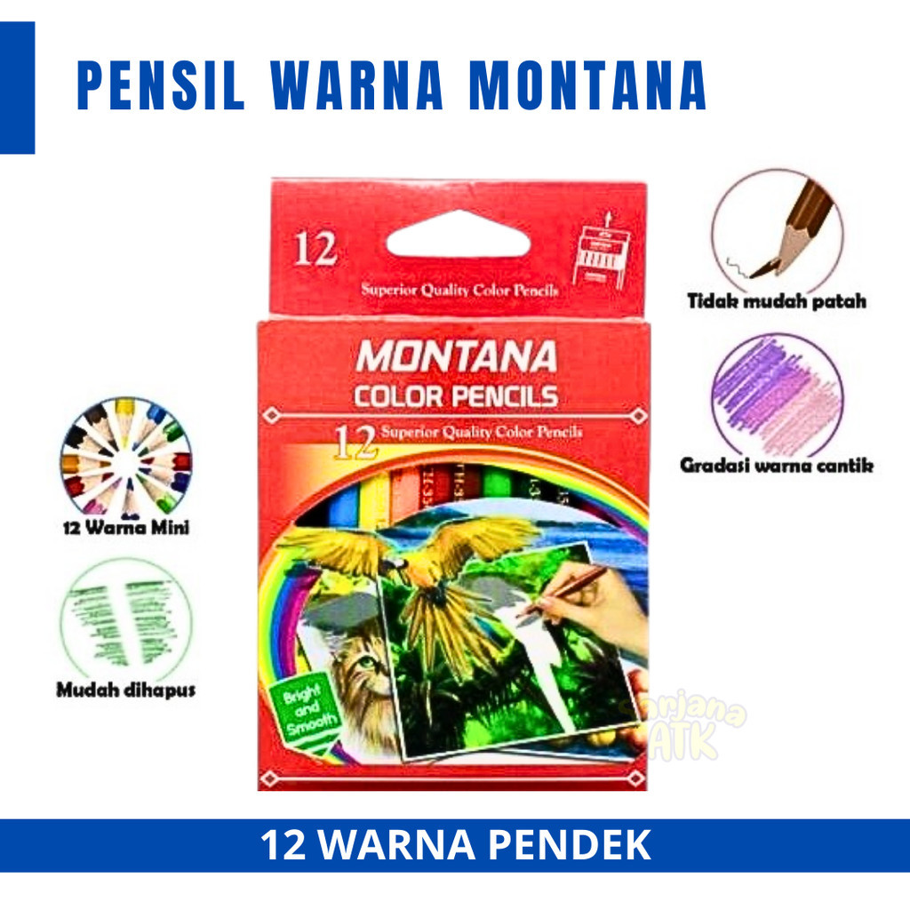 

Pensil Warna Murah / Pewarna Kayu Pendek 12 Warna Montana