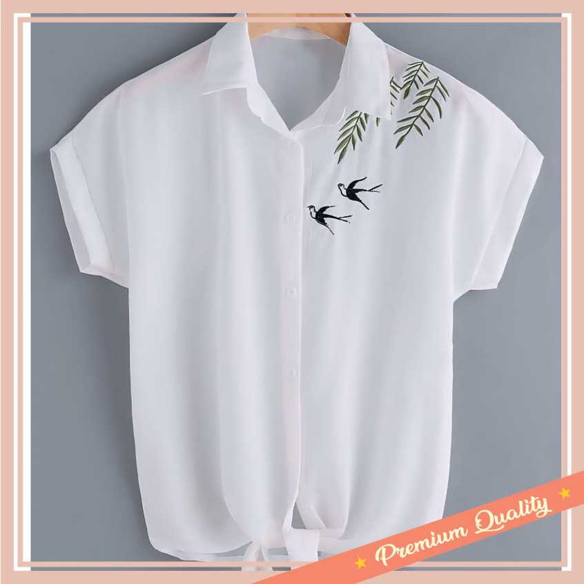 Atasan Wanita Murah Kekinian / Baju Atasan Blouse Kemeja Retro Crop Top Ikat Lengan Pendek Putih Wan