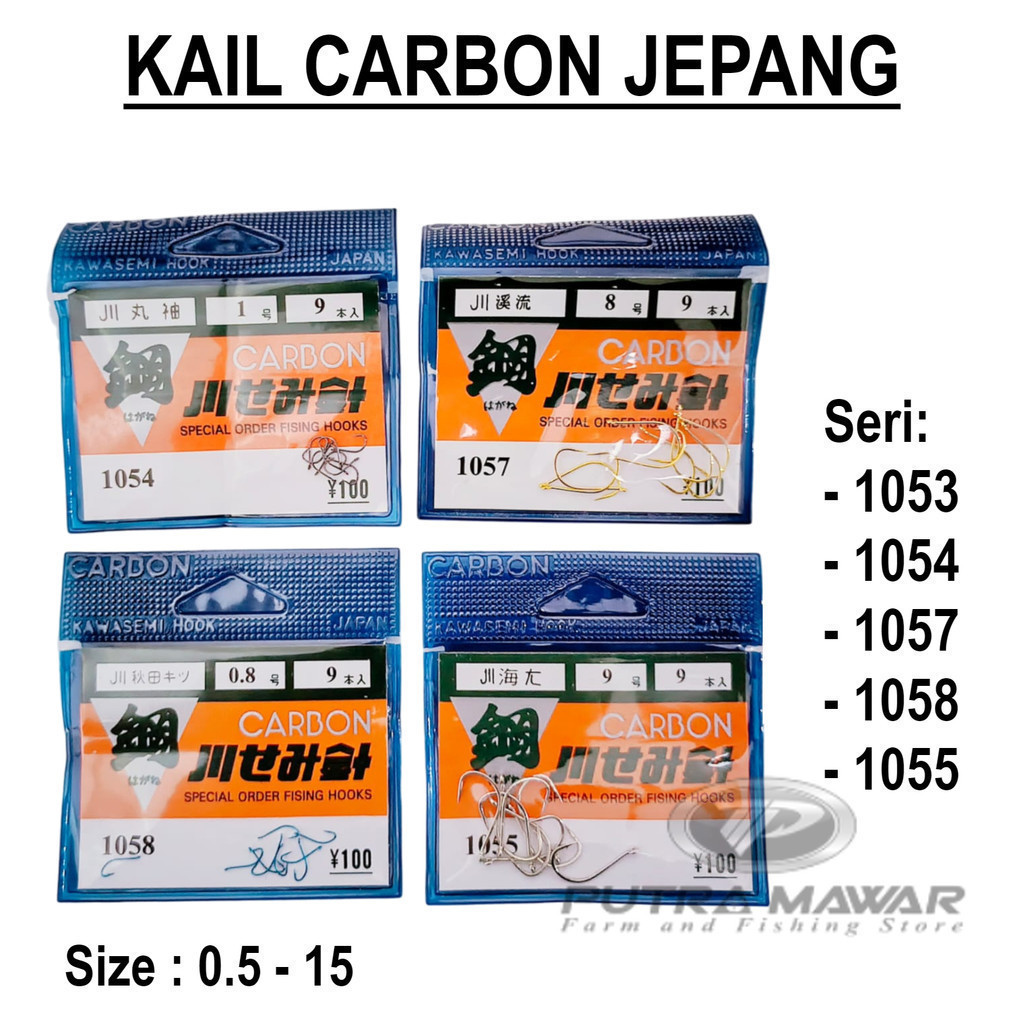 Kail Carbon Jepang Seri 1010 1022 1053 1054 1055 1057 Warna Hitam Putih Kuning Mata Pancing Kuat Unt