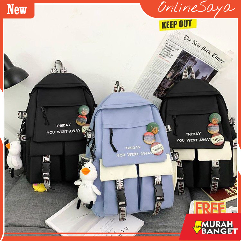 Tas ransel wanita viral- TAS RANSEL BACKPACK WANITA FASHION BONEKA PIN KOREA IMPORT 3012 ANTI AIR SE