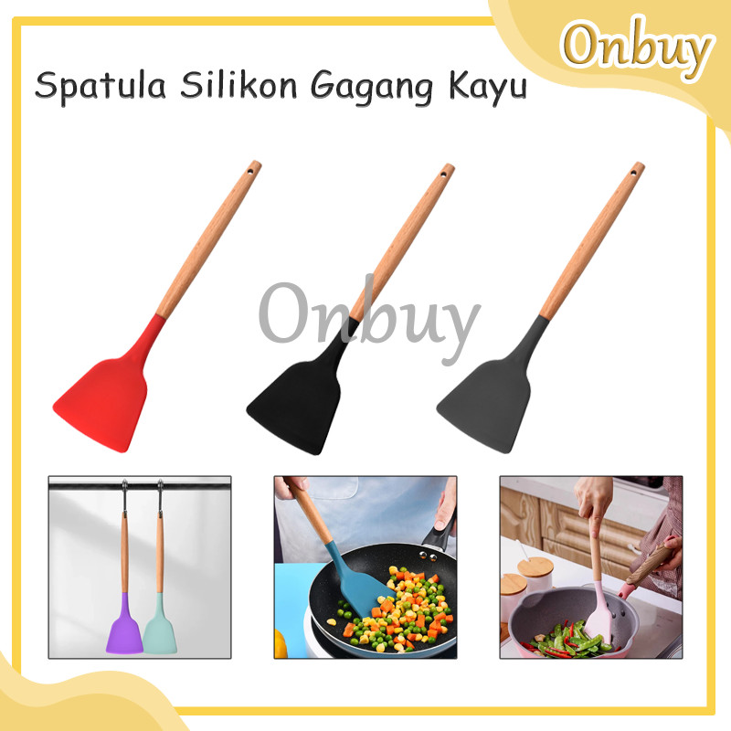 Silicone Utensil Gagang Kayu Tahan Panas / Spatula Silicon / Silicone Utensil Spatula