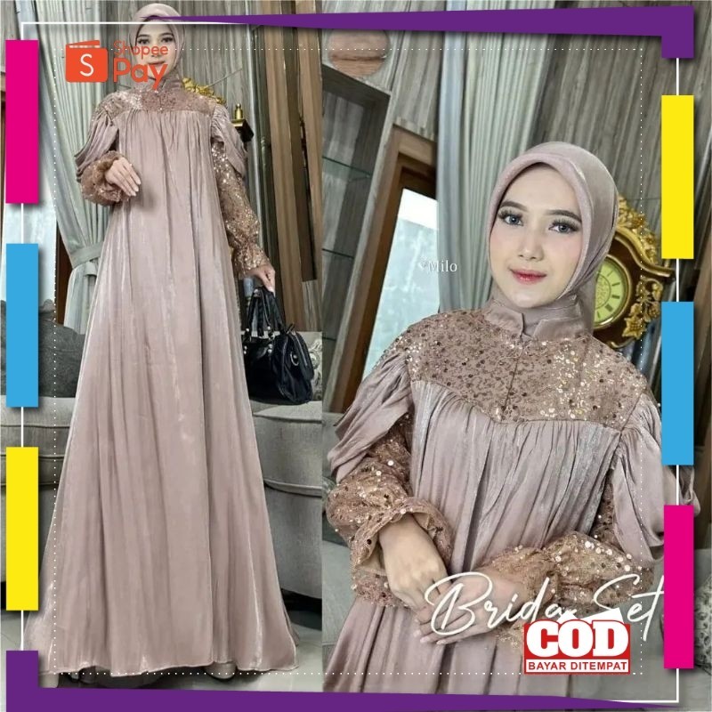KAIN LEMBUT HALUS ADEM TEBAL / Gamis Wanita Terbaru Kekinian Terlaris Brida Dress Bahan Shimer Mewah