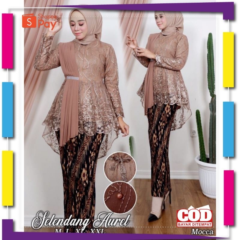 KAIN LEMBUT HALUS ADEM TEBAL / COD. SETELAN KEBAYA AURORA TILLE SELENDANG MIX ROK PLISKET BATIK PANJ