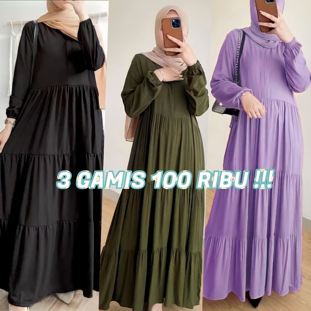 gamis 100 rb dapat 3 pcs / Busana Muslimah Terbaru / Gamis Wanita Terbaru / Gamis rempel susun katun