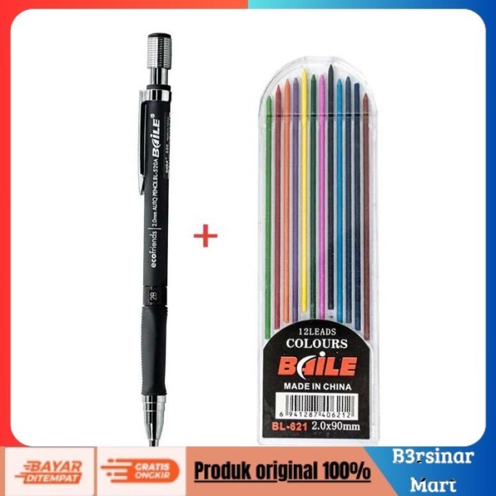 

[[KUALITAS TERBAIK]] 2B Mechanical Pencil Pensil Mekanik 2B 2mm Isi 12 Refill Multi Color COD