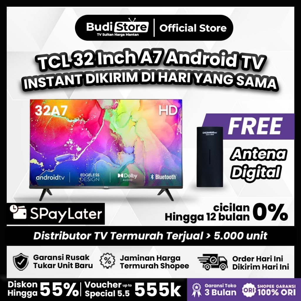 TCL Android TV 32 Inch 32A7 + FREE ANTENA DIGITAL 100% ORIGINAL GRATIS ONGKIR Smart TV Android TV