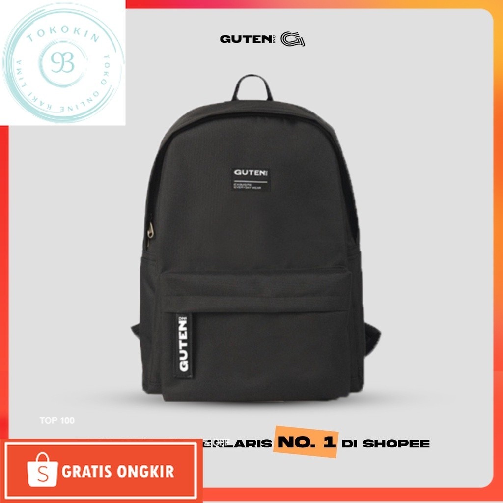 Tas Kekinian / Guten Inc - Best Seller Tas Ransel Hitam Polos Pria-Wanita dan Anak Sekolah - Bruce C