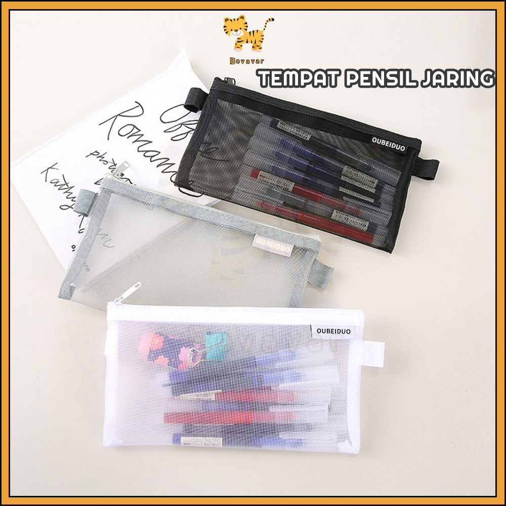 

ID Bevavar Kotak Pensil Polos Mesh Jaring Tas pensil transparan Tempat Pensil Jaring Transparan Kapasitas Besar Pencil Case
