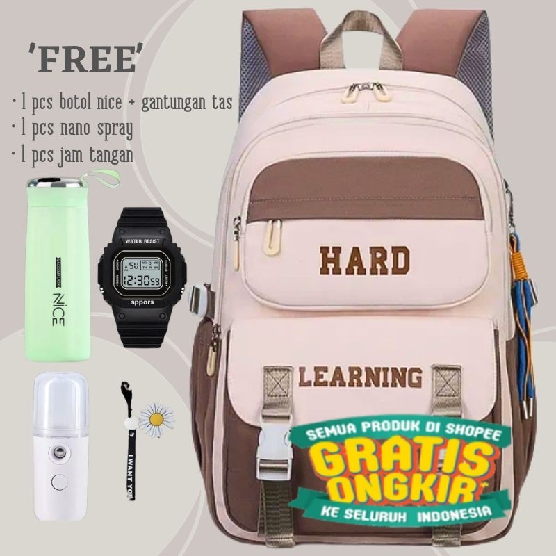 Tas Cowo Dan Wanita Tas Ransel Backpac Hard Learning fhasion Free Botol Jam Nano Spray Dan Gantungan