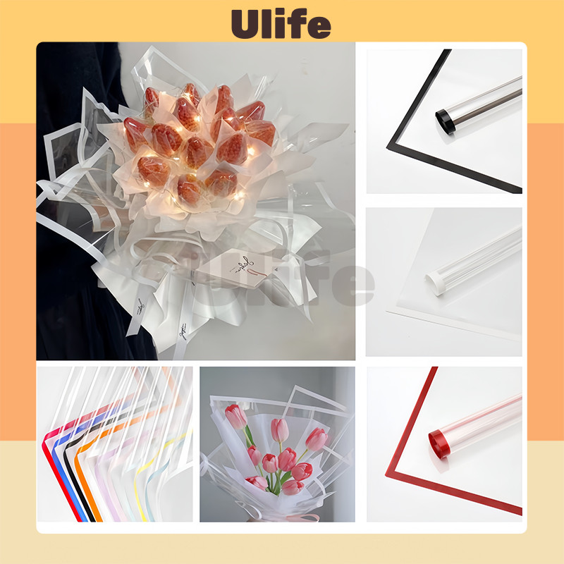 

Flower Wrapping Paper Clear Transparant Frame List Color Cellophane Waterproof Kertas Bungkus Pembungkus Bouquet Bunga Bening Polos Transparan Border Warna Anti Air