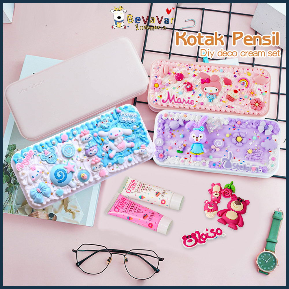 

ATK9 BEVAVAR Kotak alat tulis tempat pensil anak diy deco cream korea 1 set