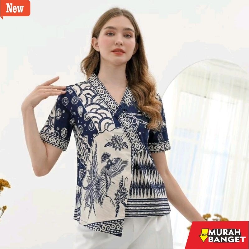 Blouse Wanita Kekinian Atasan Blouse Batik/ Baju Batik Wanita Model Kimono Lengan Pendek 267