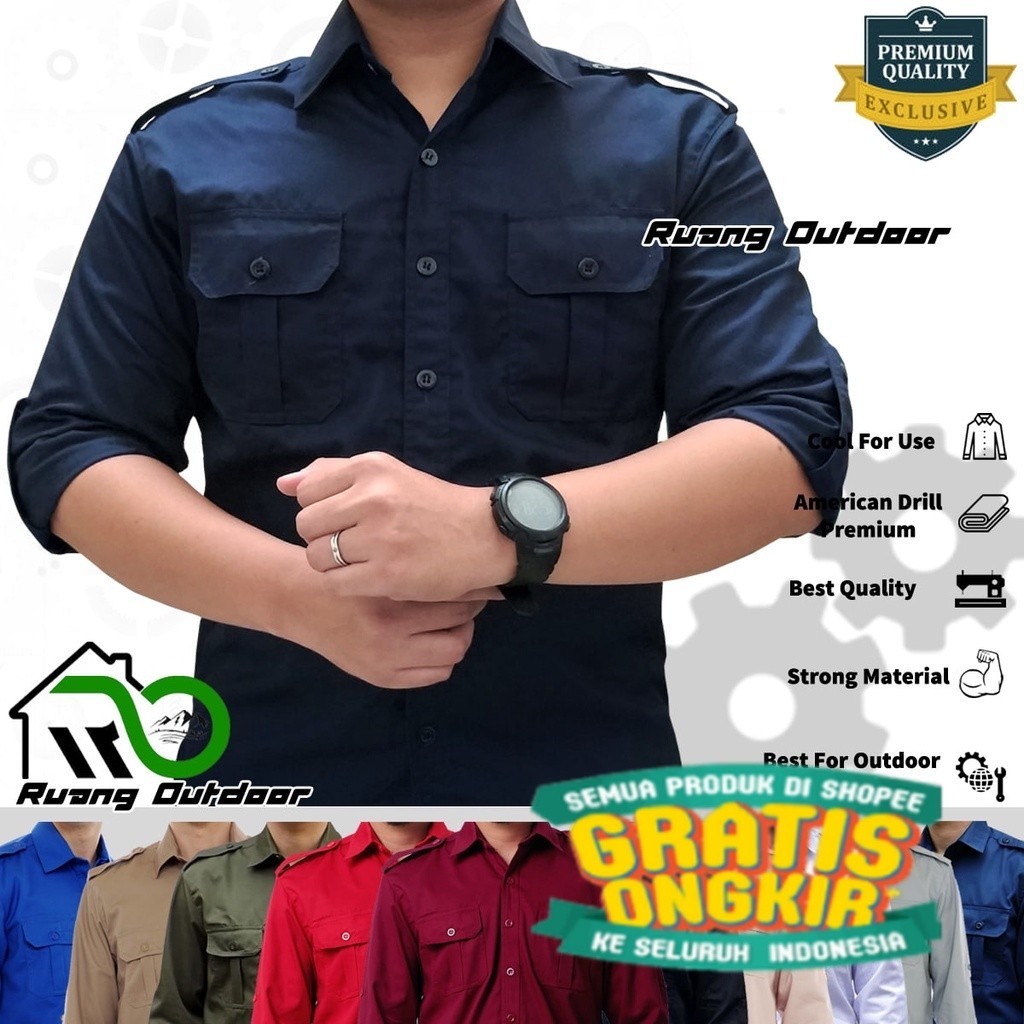 Baju Kemeja PDL PDH Lapangan Lengan Panjang - Pakaian Atasan Seragam Pria Wanita Premium Kerja Kanto