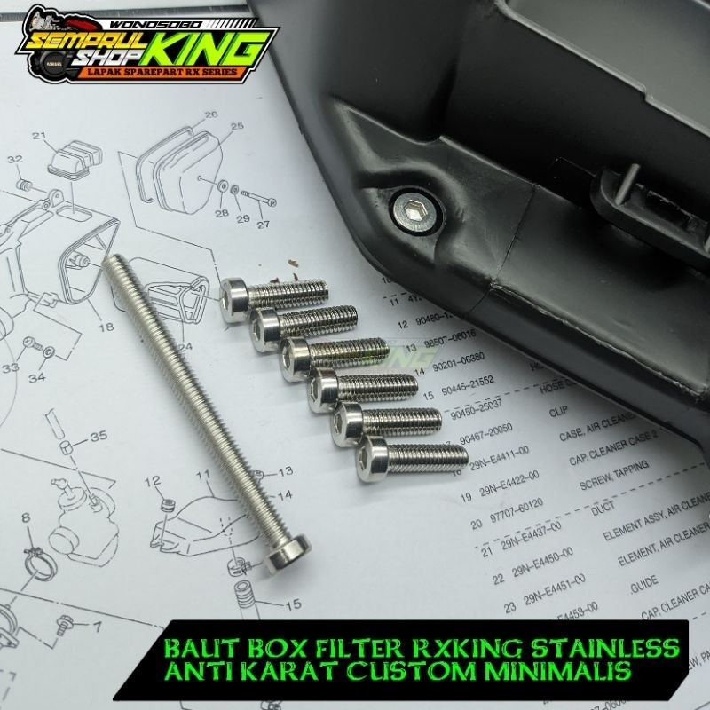 Baut Box filter udara Rx king Stainless Asli Custom Minimalis low head