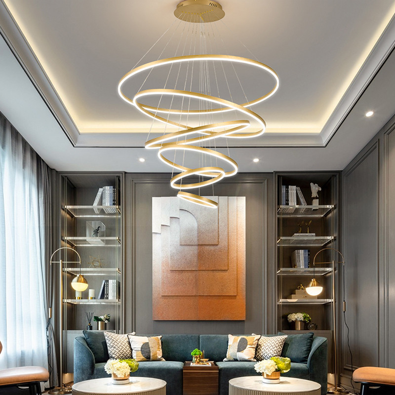 Modern LED Ring Pendant Lights Golden Creative Aluminum Circle Pendant Light for Living Room Restaur