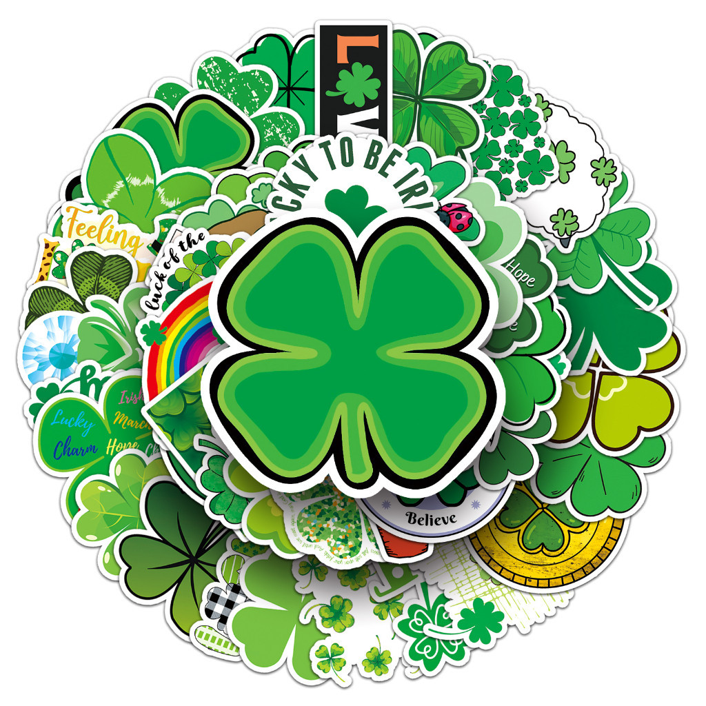 

Sticker Pack vinyl isi 50 pcs | anti air varian STICKER DAUn CLOVER | glossy matte | laptop helm tumbl koper Stiker