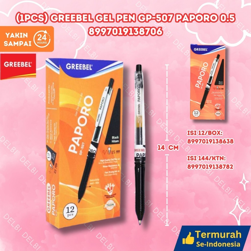 

(1PCS) GREEBEL GEL PEN GP-507 PAPORO 0.5 Pulpen Gel