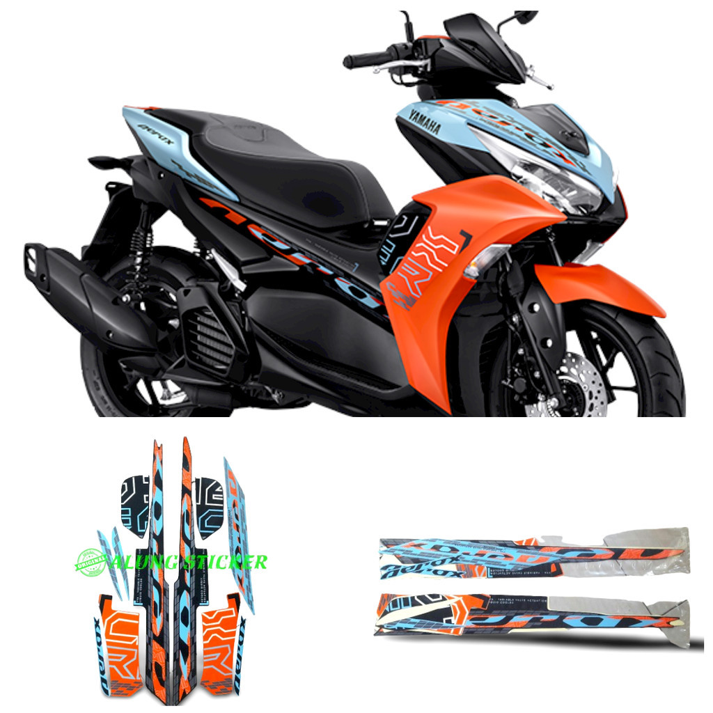 STIKER STRIPING LIS LES BODY MOTOR YAMAHA AEROX VVA 155 TAHUN 2024 WARNA BIRU ORANGE 1SET STANDAR co