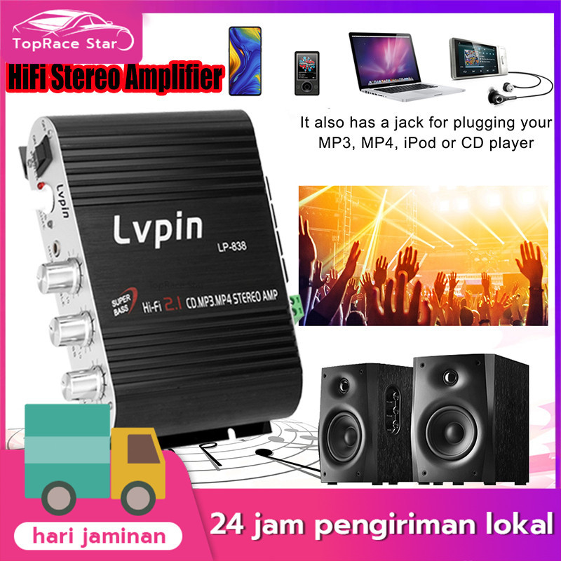 LVPIN Mini HiFi Stereo Amplifier Treble Bass Booster 12V 20W - LP-838 / Ampli Mini Stereo / LVPIN Hi