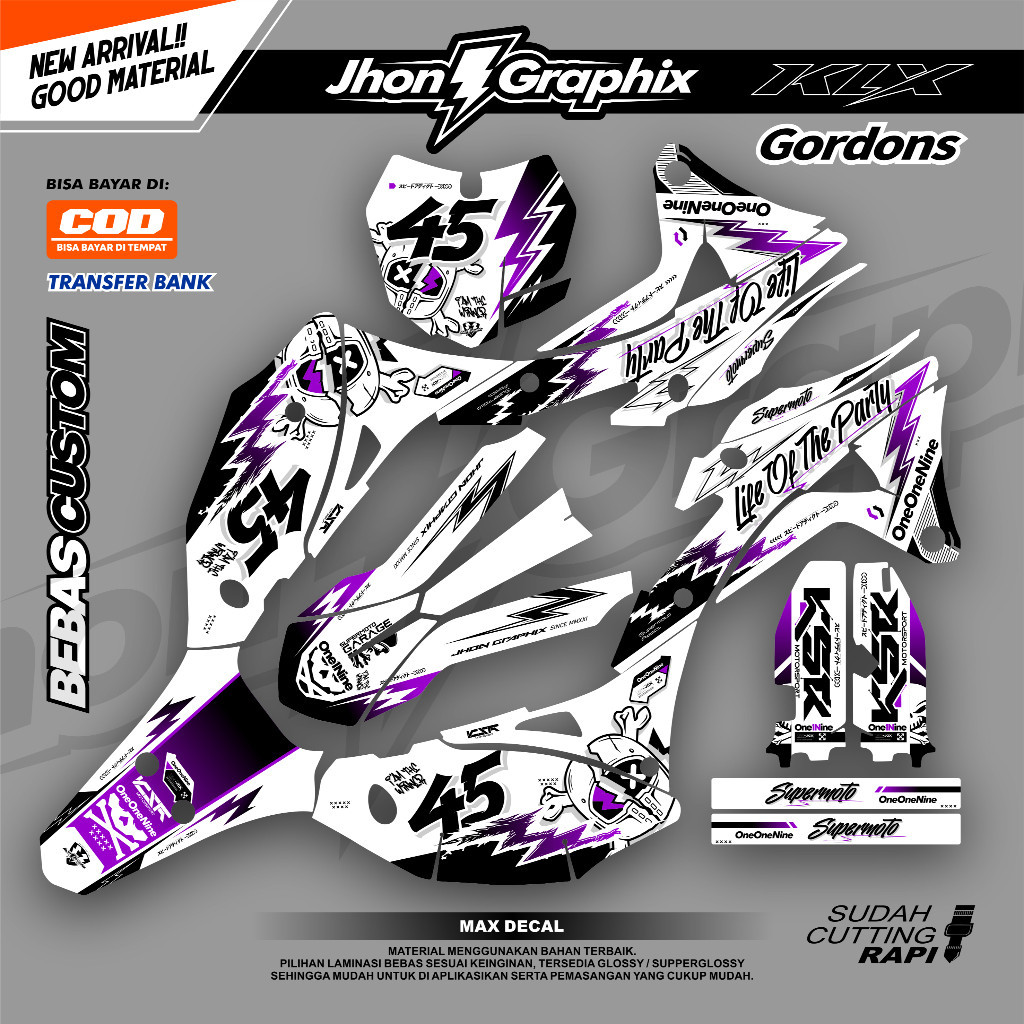 DECAL KLX GORDON FULL BODY PUTIH SUPERGLOSSY - DECAL KLX G BF SM SE by Jhon Decal