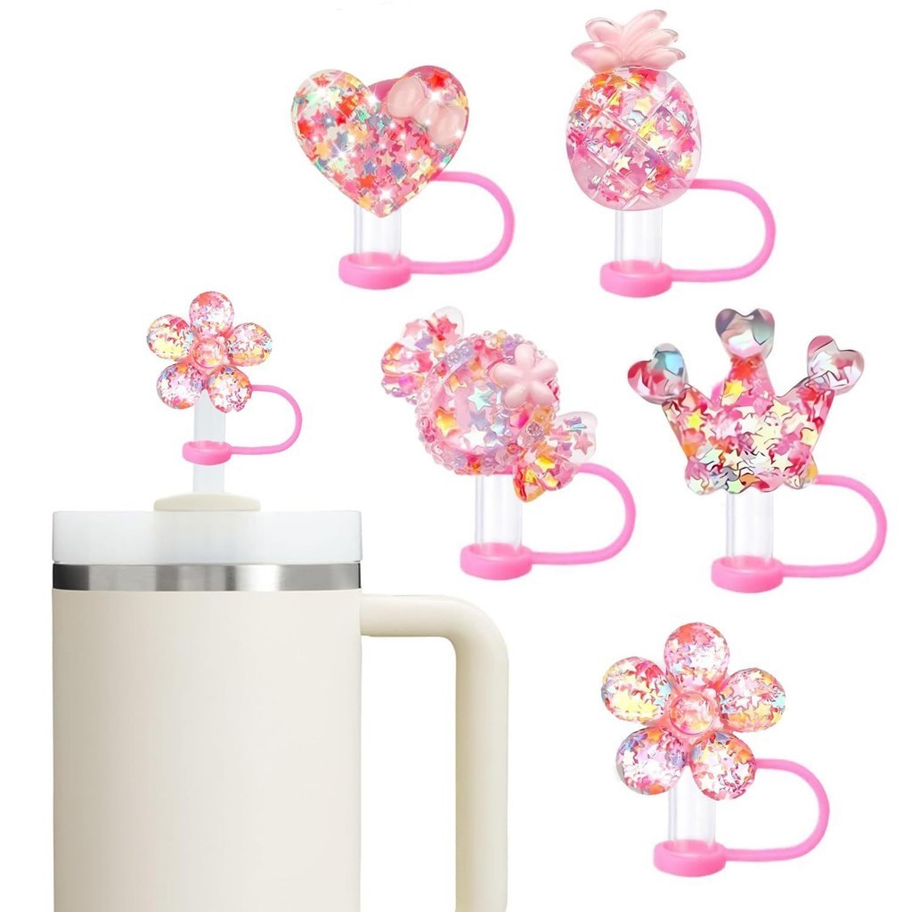 CHARACTER 4 - STANLEY TUMBLR & BOBA SIZE - Reusable Silicone Starbucks Straw plug cover - 5 pcs Tutu