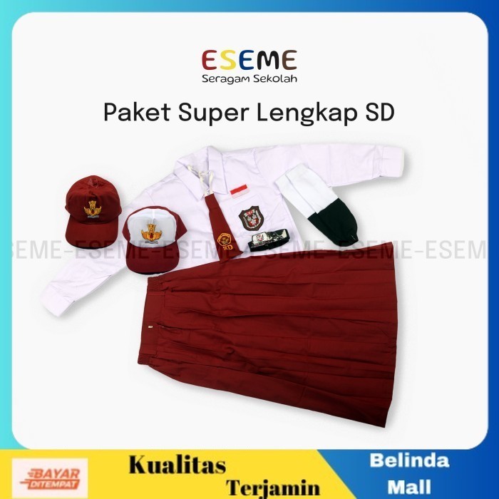 

⭐COD⭐ SETELAN LENGKAP SERAGAM SEKOLAH SD PANJANG CEWEK kelas 2, topi merah puti TERLARIS