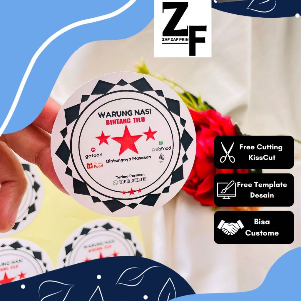 

ZAF Ready Stiker Rumah Makan Free Desain Sticker Edisi Warung Nasi Restoran Label Box Makanan
