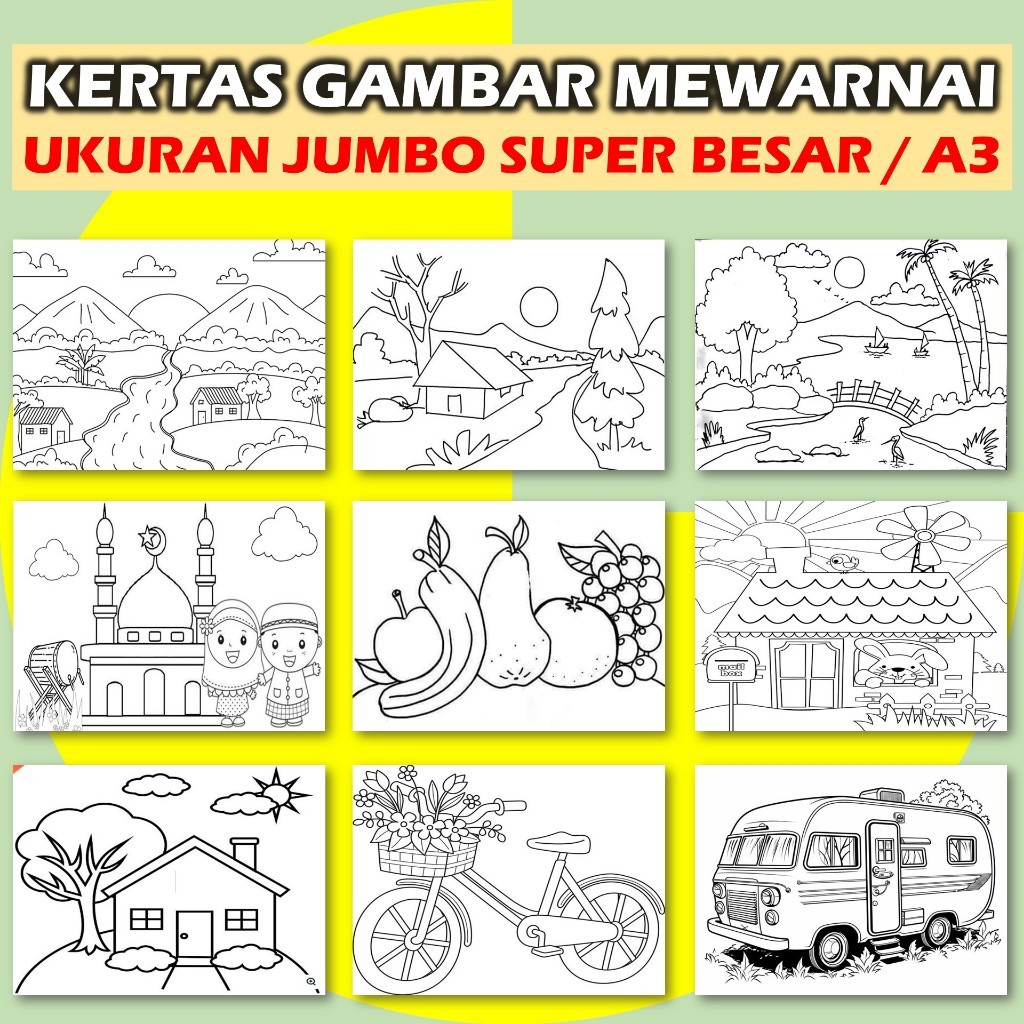 

Lembar Kertas Mewarnai A3 - Lembar Kertas Mewarnai Jumbo - Lembar Kertas Mewarnai Besar - Lembar Kertas Mewarnai Anak TK PAUD SD Usia 2 3 4 5 6 7 8 9 Tahun Best Seller