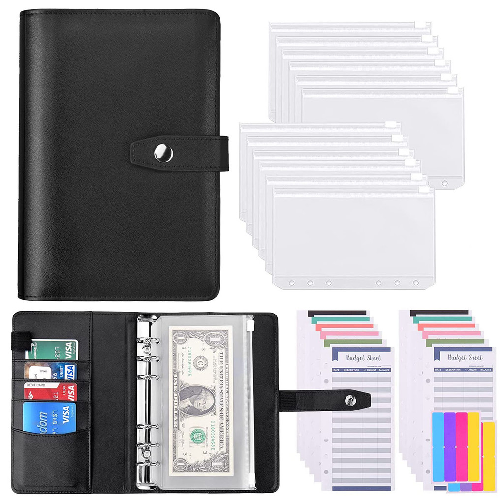 

New A6 Soft PU Binder Money Organizer for Cash with 12 PCS Budget Cash Zipper Envelopes and 12 PCS Budget Sheets, 2 Stickers